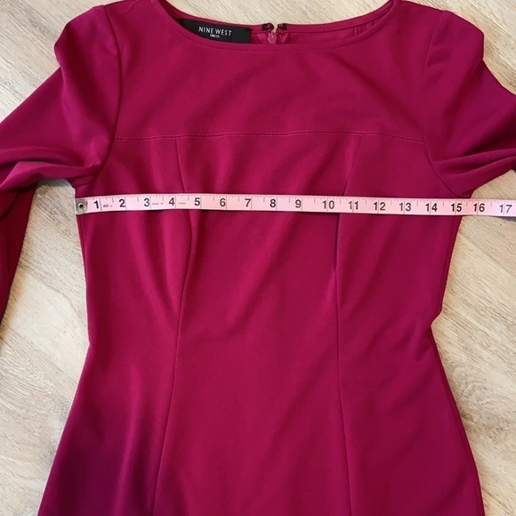Nine West Fuchsia Crewneck Long Sleeve MIDI Dress Size 2 - Picture 4 of 11